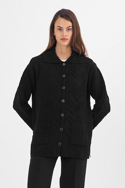 Uludağ Triko Cardigan de tricotaj negru pentru femei, cu nasturi și buzunare, cu model în relief