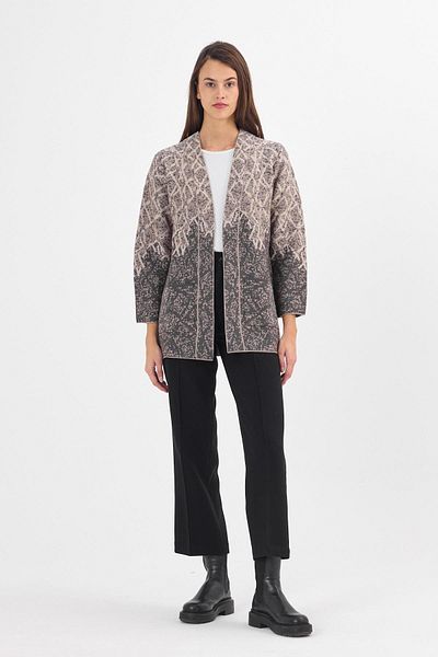 Uludağ Triko Women's Smoked Pocketed Geometric Patterned Knitwear Mother Cardigan
