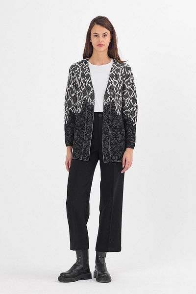 Uludağ Triko Tricotaj de damă cu buzunar negru cu model geometric Cardigan mama
