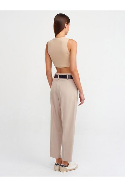 Dilvin 71259 Embossed Belted Carrot Fit Trousers-Stone