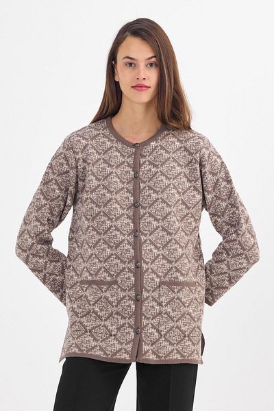 Uludağ Triko Cardigan de damă cu nasturi cu nisip de nurcă în relief