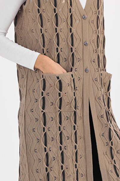 Uludağ Triko Жіночий трикотажний довгий жилет з кнопками, з пісочним візерунком