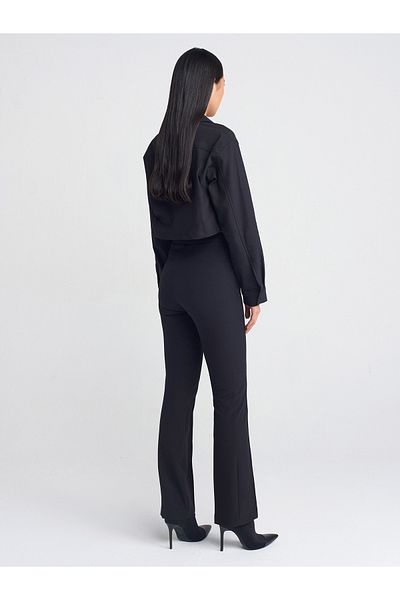Dilvin 71597 Mid-Waisted Trousers with Ornamental Stitching-Black
