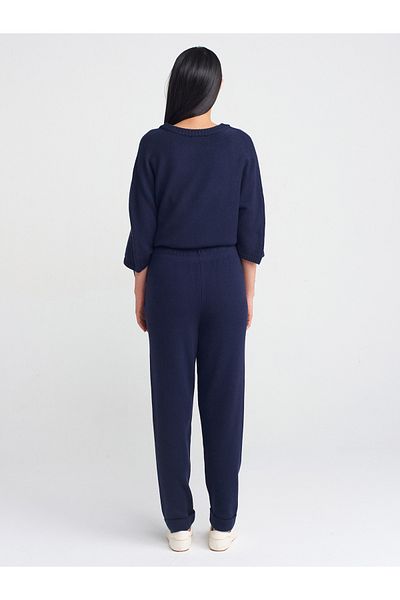 Dilvin 70166 Elastic Waist Lace-Up Knitwear Trousers-Navy