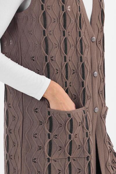 Uludağ Triko Дамски дълъг трикотаж от норка с бляскави усукани шарки и копчета