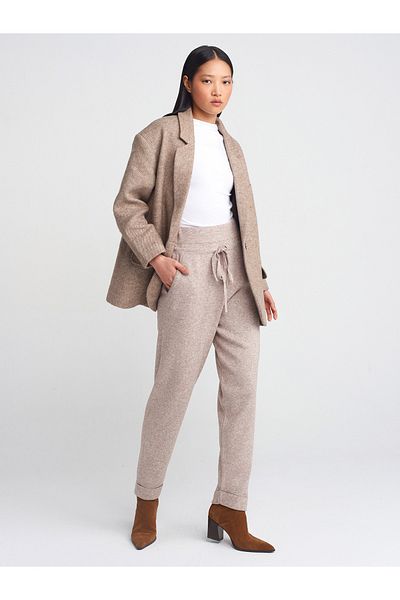 Dilvin 70166 Mink M. - Elastic Waist Lace-Up Knitwear Trousers