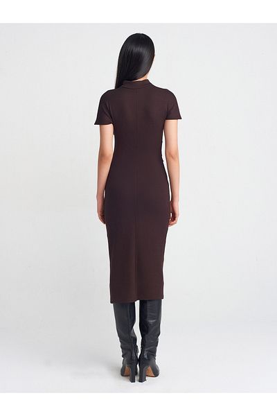 Dilvin 91297 Rochie midi tricotată elastică-Maro închis