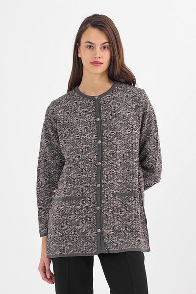 Uludağ Triko Women's Smoked Sand Embossed Lozenge Buttoned Cardigan