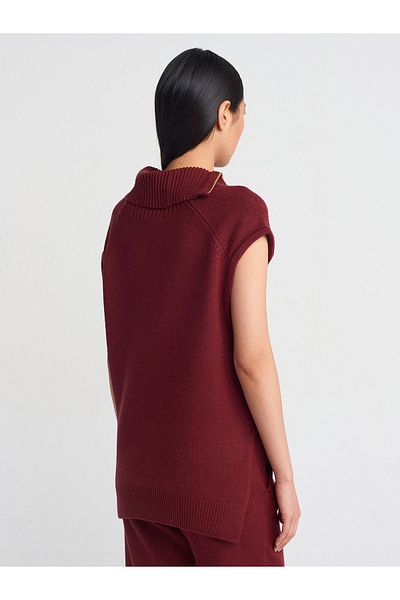 Dilvin 10667 Claret Red m Zippered Knitwear Sweater