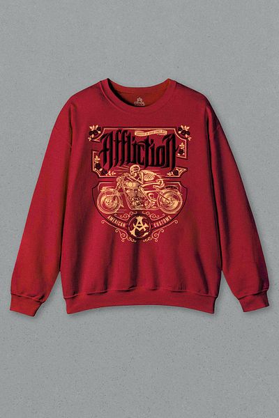 so cool Red Unisex Sweatshirt Death Rider Affliction Death Rider Motorcycle Printed Sweat