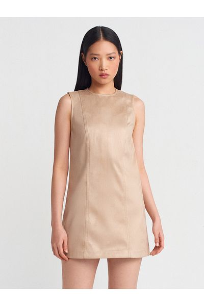 Dilvin 90910 Beige Suede Dress - A-Line