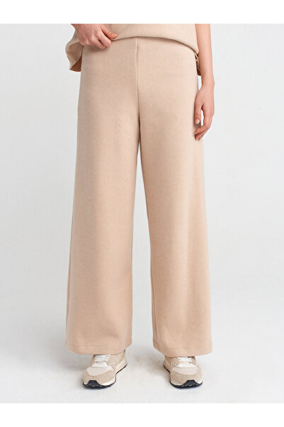 Dilvin 71833 Beige Colored Wide Leg Ribbed Trousers