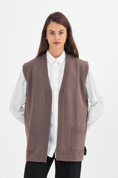 Uludağ Triko Women's Mink Embossed Plaid Vest