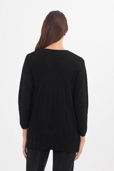 Uludağ Triko Women's Black Embroidered F Corded Fabric Buttonless Mother Knitwear Cardigan