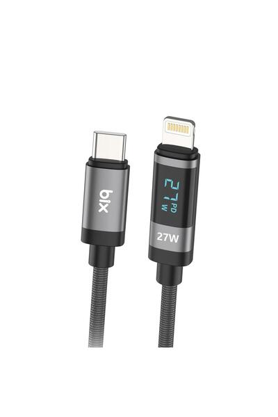Bix Type-c To Lightning Iphone 27w Örgülü Led Dijital Ekranlı Şarj Ve Data Ka...