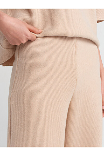 Dilvin 71833 Beige Colored Wide Leg Ribbed Trousers