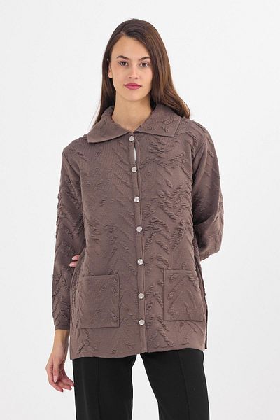 Uludağ Triko Cardigan de tricotaj cu model în relief, cu nasturi și buzunare, maro lapte
