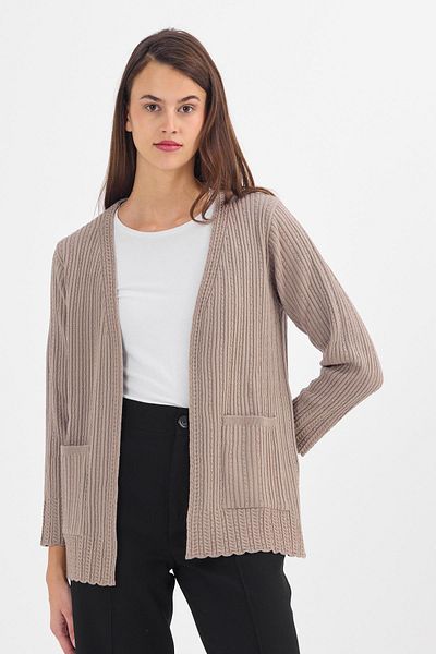 Uludağ Triko Cardigan pentru femei, cu nervuri de nisip, simplu, fără nasturi, cu buzunar