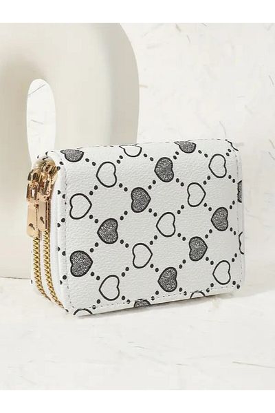 DOODLE Heart Pattern, Double Zipper Wallet, for Daily Use