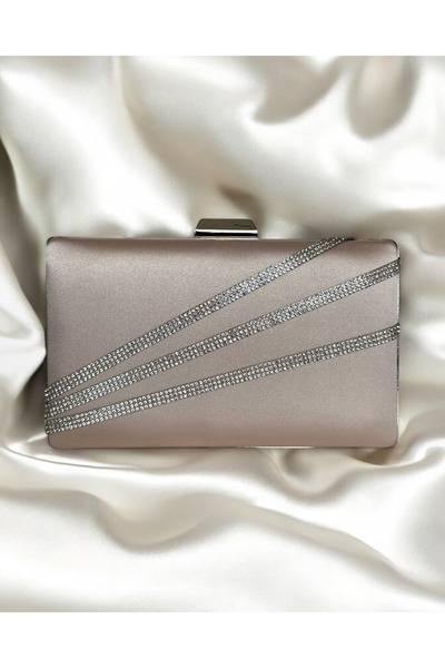 Wedding Fashion Gri argintiu Lame Color Rochie de seară Geantă Satin Portofol...