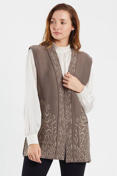 Uludağ Triko Women's Mink Patterned Knitwear Vest