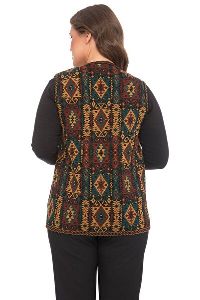Uludağ Triko Дамска основна жилетка Kilim с етнически шарки с джобове