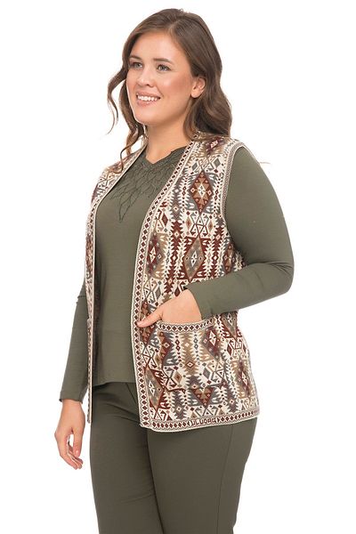 Uludağ Triko Women's Stone Ethnic Patterned Kilim Vest with Pockets