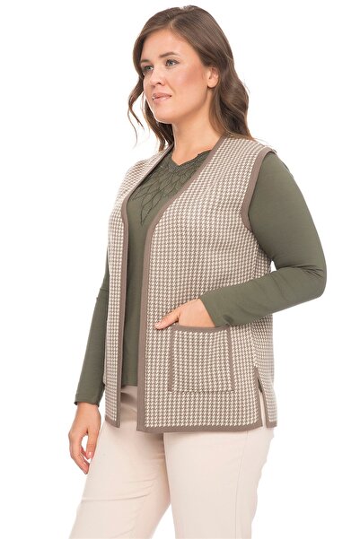 Uludağ Triko Women's Mink Houndstooth Knitwear Mother Vest