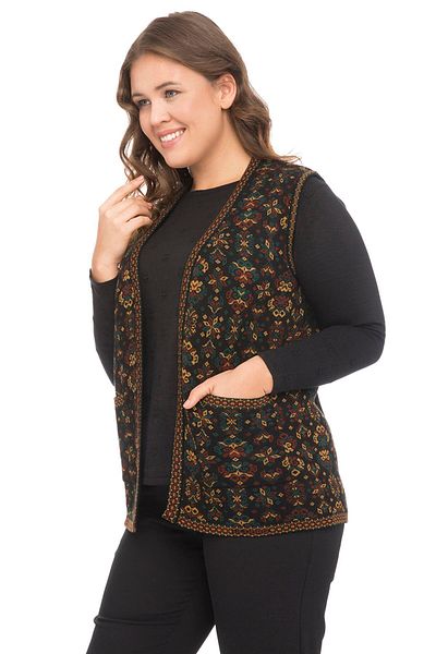 Uludağ Triko Дамска основна жилетка Kilim с шарки на цветя и джобове