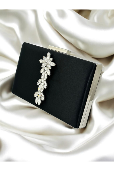 Wedding Fashion فستان سهرة أسود مرصّع بالأحجار حقيبة، حقيبة يد من الساتان 202...