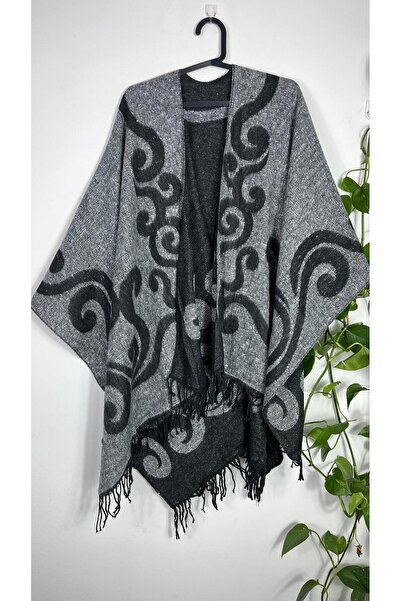 Sobe Hediyelik Women's Winter Double-Sided Poncho Shoulder Shawl