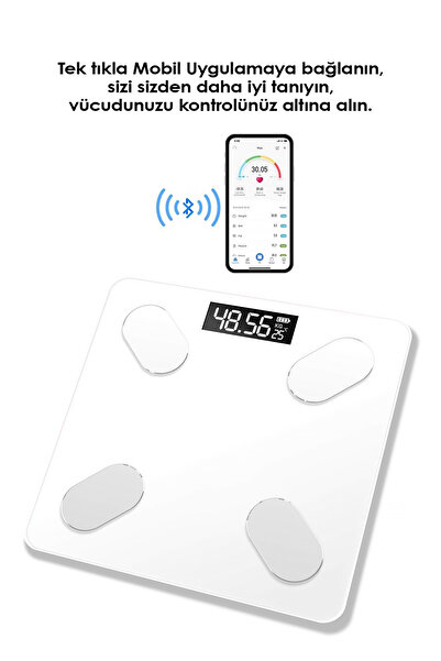 Soillium Elektronik Tartı Beyaz Bluetooth Kilo Ölçme Aleti Dijital Baskül Yağ...