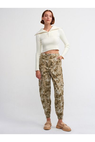 Dilvin 70983 Printed Cargo Pants-Beige