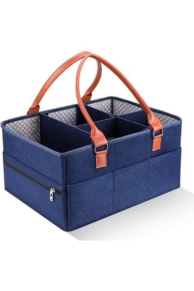 Yelajoy Baby Diaper Caddy,Storage Bin with Zipper Lid,Portable Nappy Storage Basket for Baby,40*28*20cm