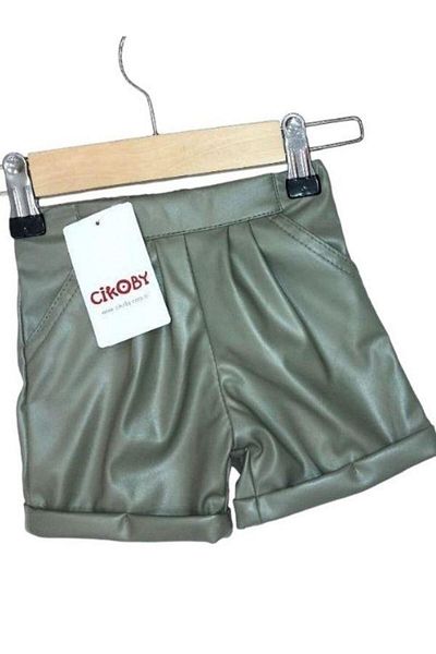 Çikoby Baby Girl Pleat Pocket Detailed Leather Shorts