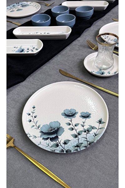 Erbaşlar Gümüş Lüx Rölyefli 14 Parça 6 Kişilik Yuvarlak Kahvaltı Takımı , Seti