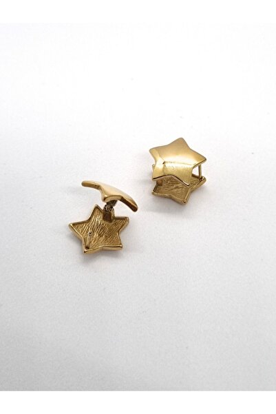 Brassito أقراط نسائية من الفولاذ على شكل نجمة مزدوجة الجوانب - لون ذهبي 316L غير تشويه