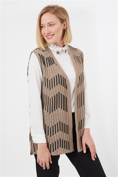 Uludağ Triko Kadın Kum Zikzak Desenli Ajurlu Yazlık Anne Triko Yelek