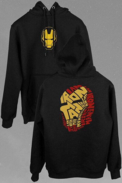 Kendim Seçtim Iron Man Word Art Head Logo Demir Adam Ön Ve Arka Baskılı Sweat...