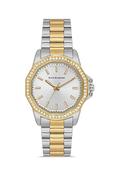 Navimarine Nvm134-D1 Stone Gold Yellow Silver Color Steel Women Wrist Watch