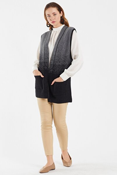 Uludağ Triko Жіночий сіро-чорний сезонний в'язаний жилет