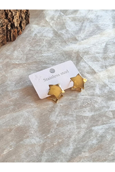 Brassito أقراط نسائية من الفولاذ على شكل نجمة مزدوجة الجوانب - لون ذهبي 316L غير تشويه