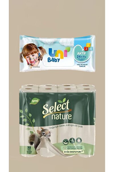 Select Nature kahverengi tuvalet kağıdı  Doğal Ve Organik Tuvalet Kağıdı 32 Rulo 2 Katlı HEDİYELİ