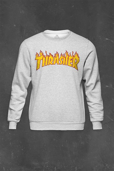 so cool Сив суитшърт Music Trasher Flame Blaze Skateboard Hip Hop Print Unisex суитшърт