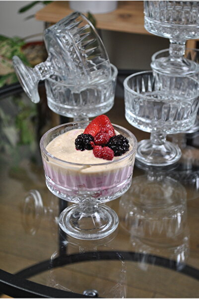 Qualitev 6-Piece Magnolia Glass Presentation Bowl - with Feet and Ice Cream Cookie