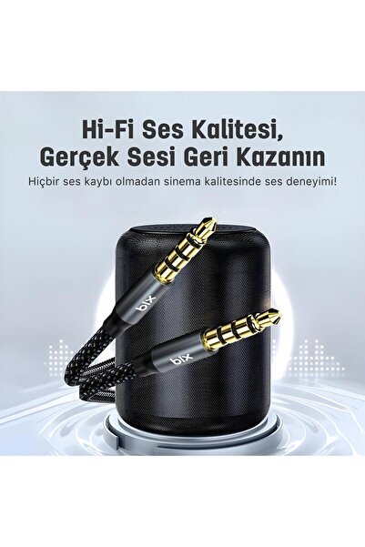 Bix Hi-fi 3.5mm Erkek To Erkek Örgülü Aux Ses Kablosu 1 Metre