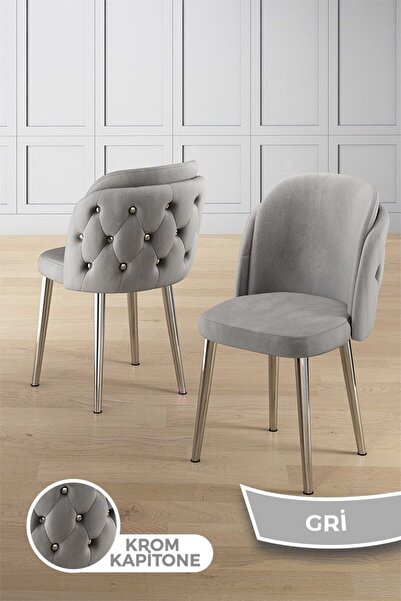 Canisa Zae Serisi 90x168 Lak Panel Antrasit Ironi krom Ayak Masa Takımı 6 Gri Sandalye