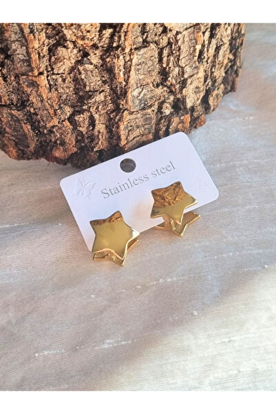 Brassito أقراط نسائية من الفولاذ على شكل نجمة مزدوجة الجوانب - لون ذهبي 316L غير تشويه