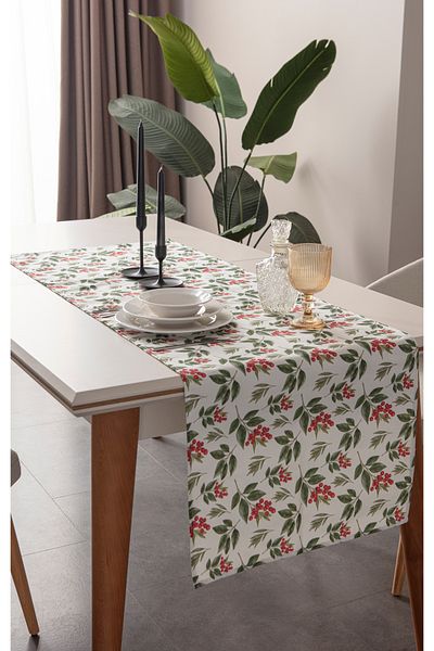 BUGİ HOME COLLECTİON Kokina Flower Premium Series, Duck Linen Runner, Ανθεκτικό στους λεκέδες, American Service 45x140 cm