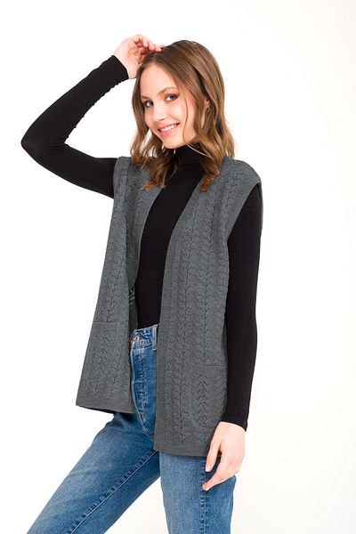 Uludağ Triko Women's Smoked Pocket Winter Thick Knitted Knitwear Mother Vest
